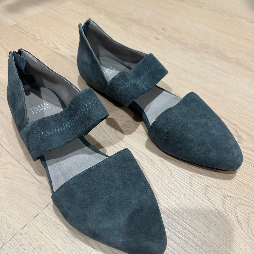 Eileen Fisher Slate Suede Pointed D'Orsay Flats